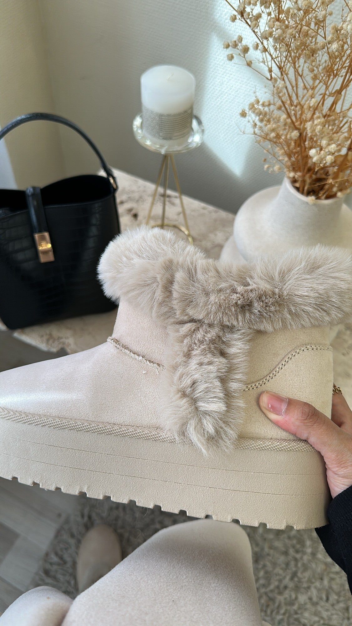 Bottine col fourrure - Beige