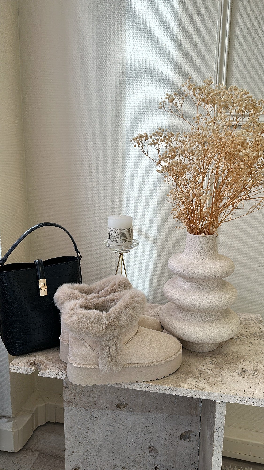 Bottine col fourrure - Beige