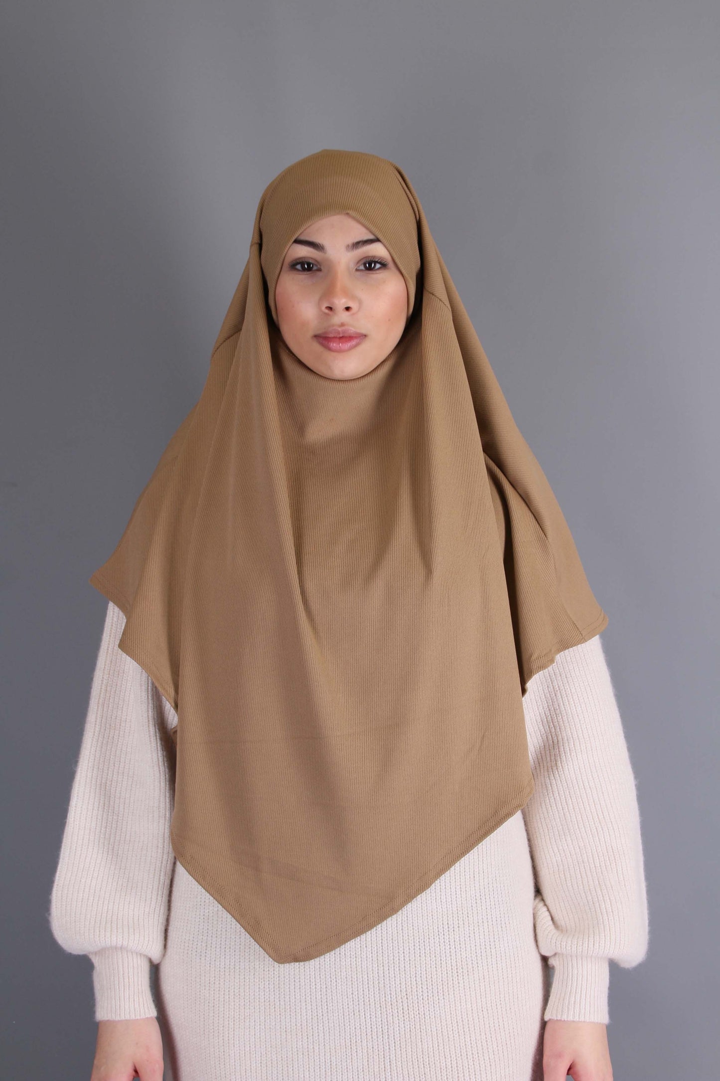 Khimar jersey côtelé à enfiler- Camel