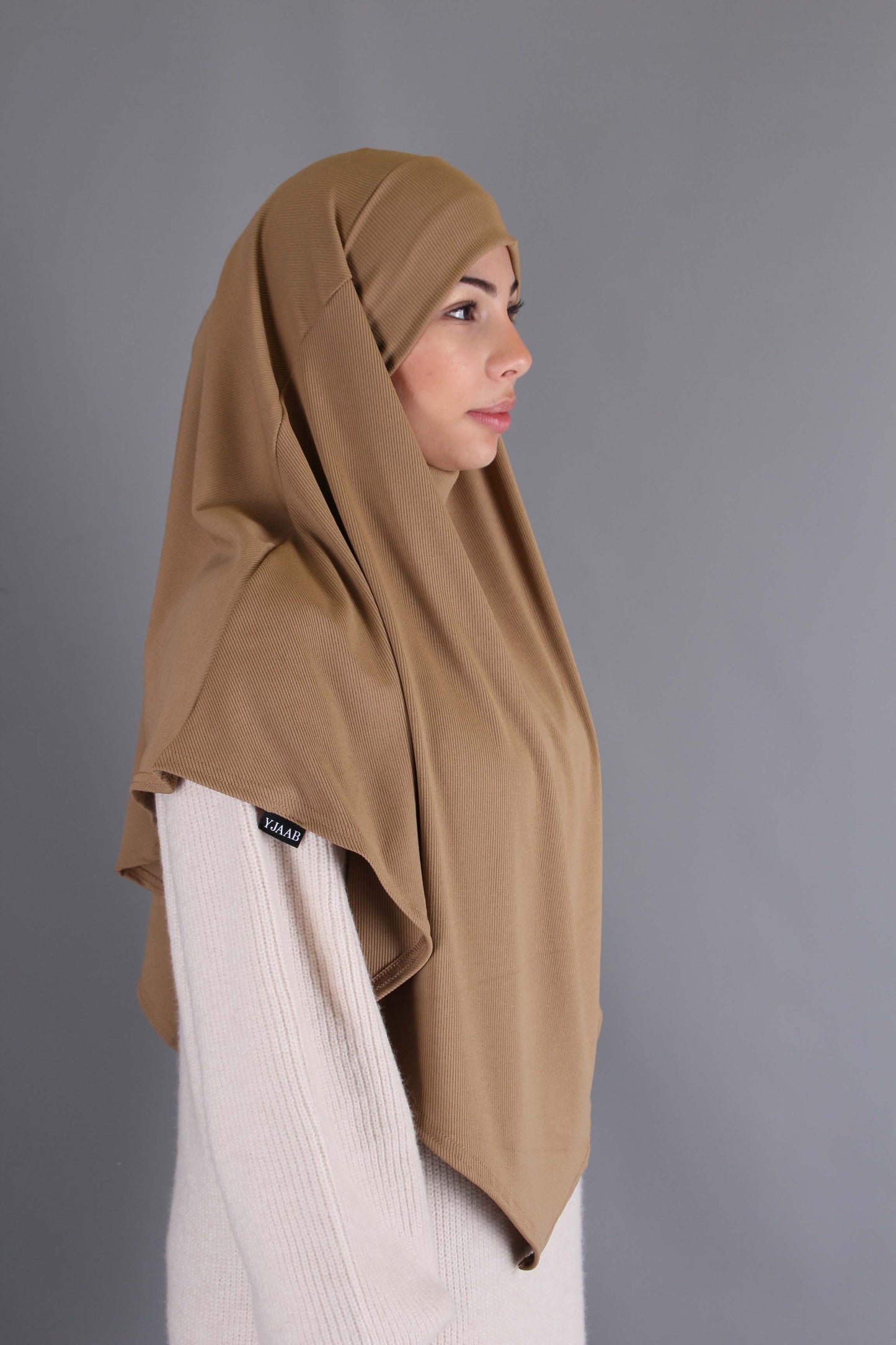 Khimar jersey côtelé à enfiler- Camel