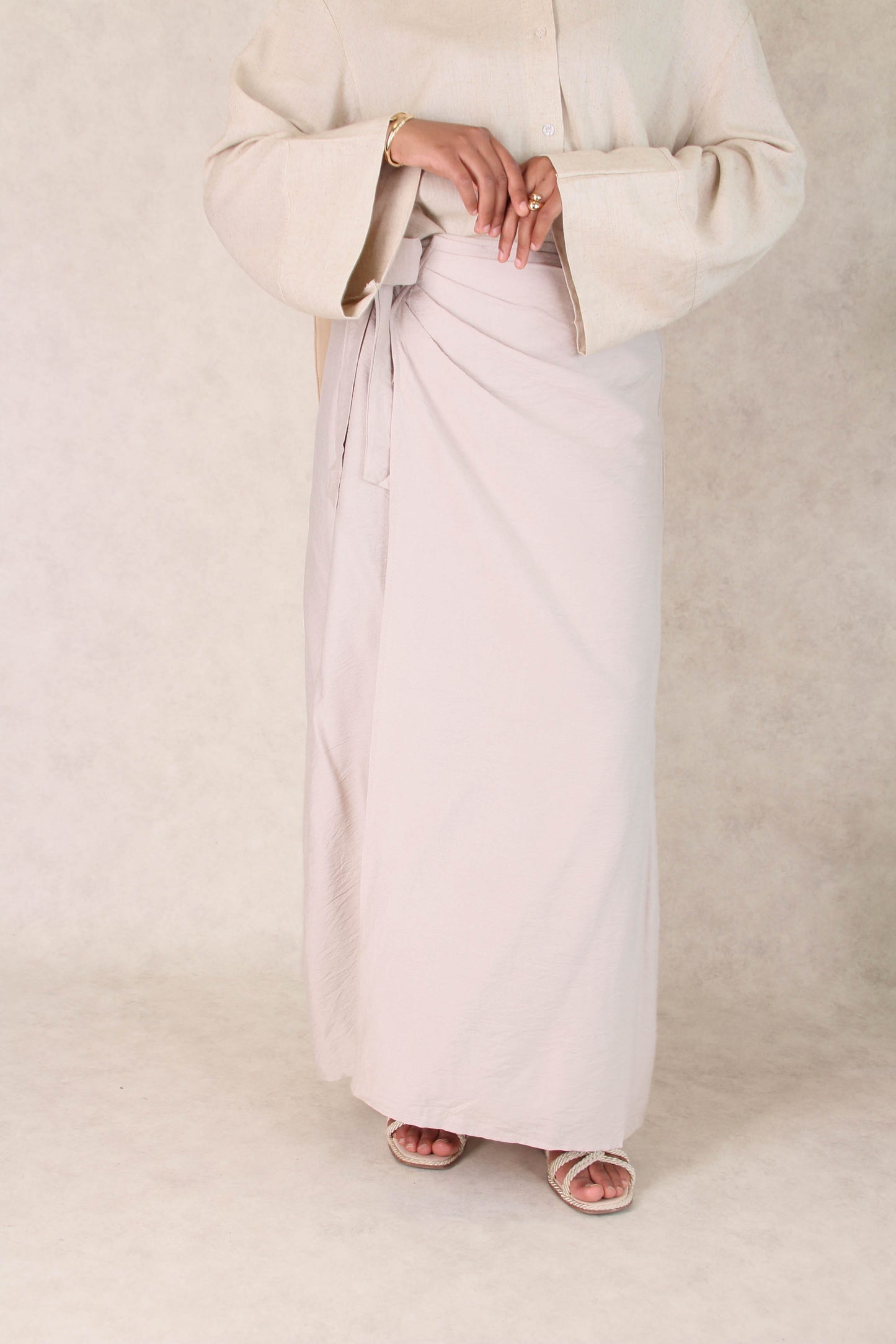 Jupe Portefeuille – Effet Lin Élégant beige