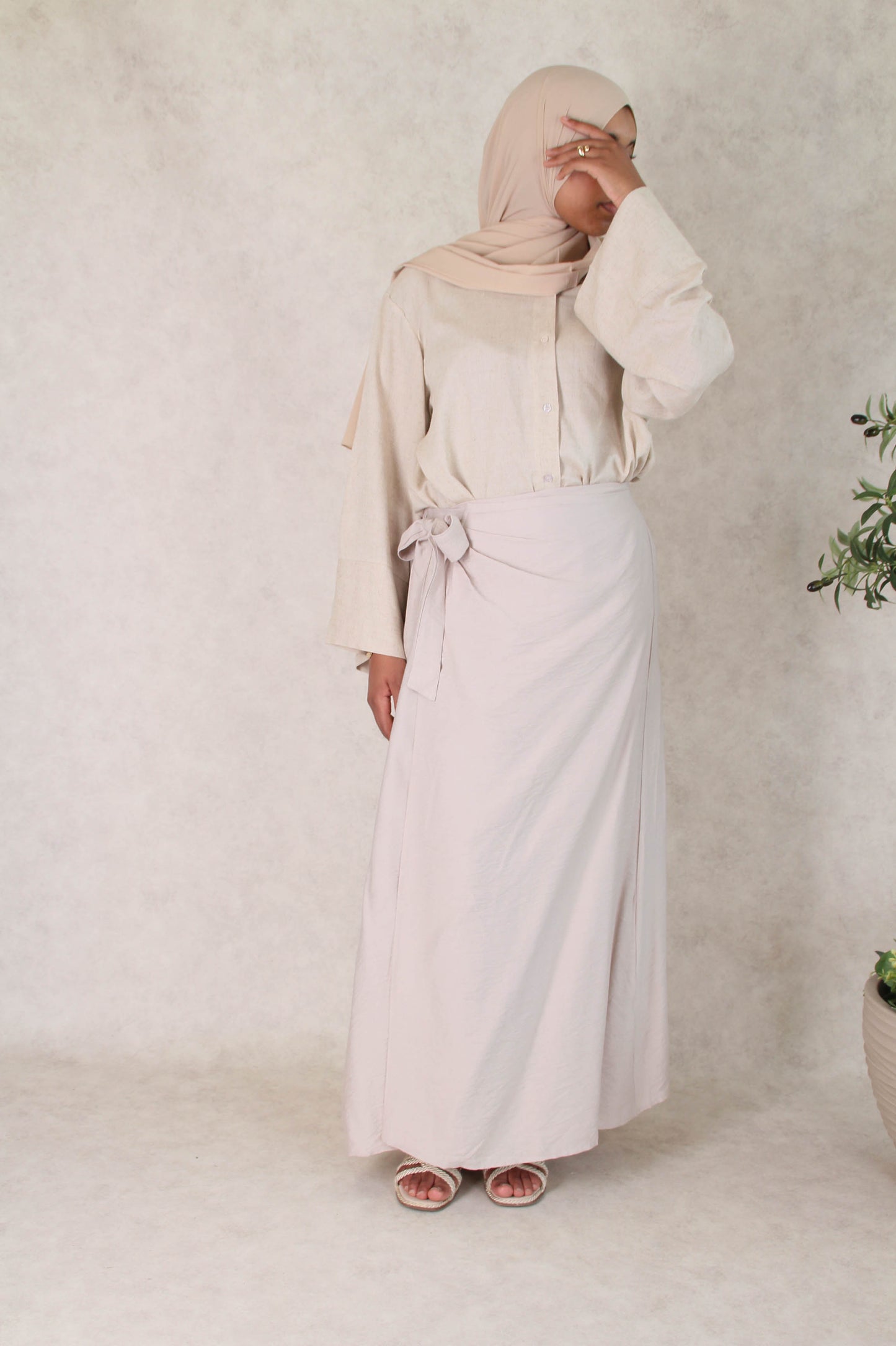 Jupe Portefeuille – Effet Lin Élégant beige