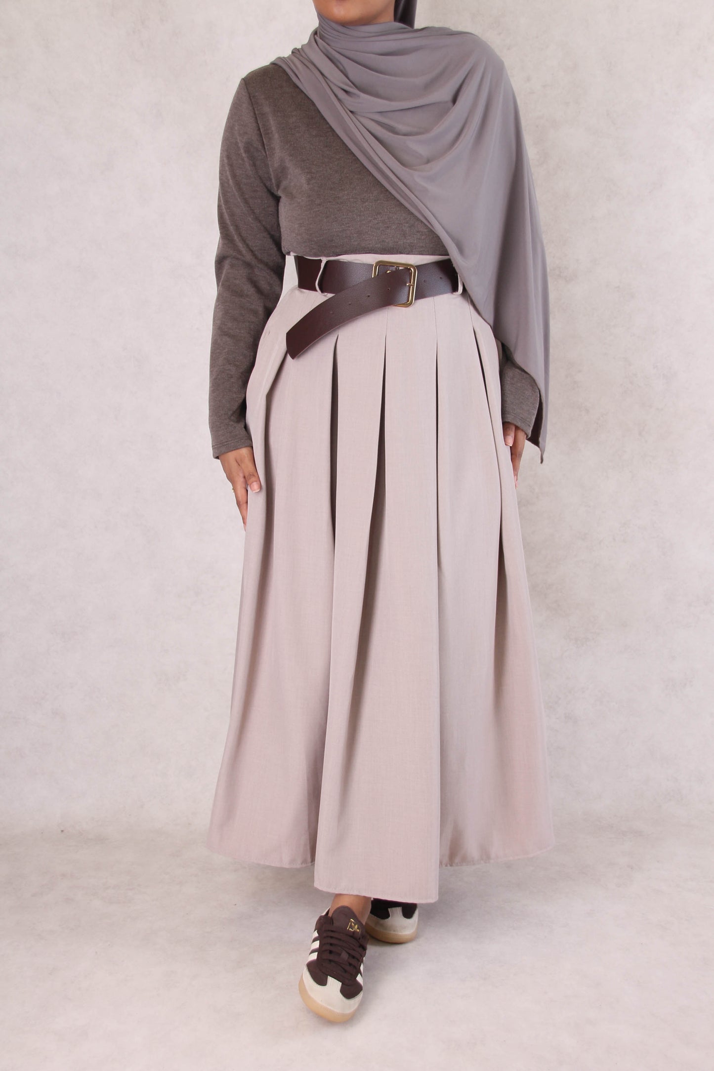 Robe 2 en 1 Plissée Taupe