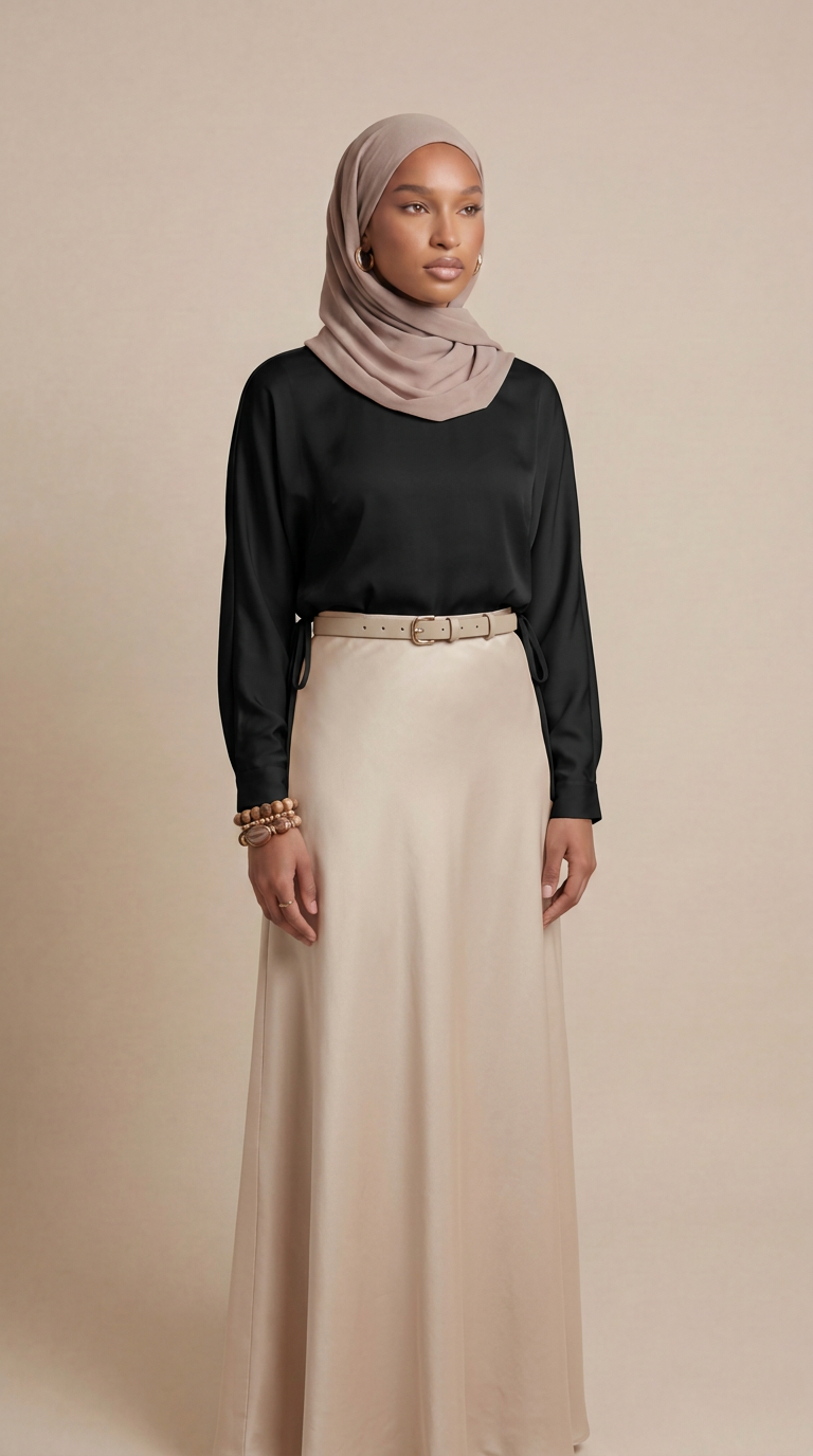 Jupe satinée avec ceinture - beige