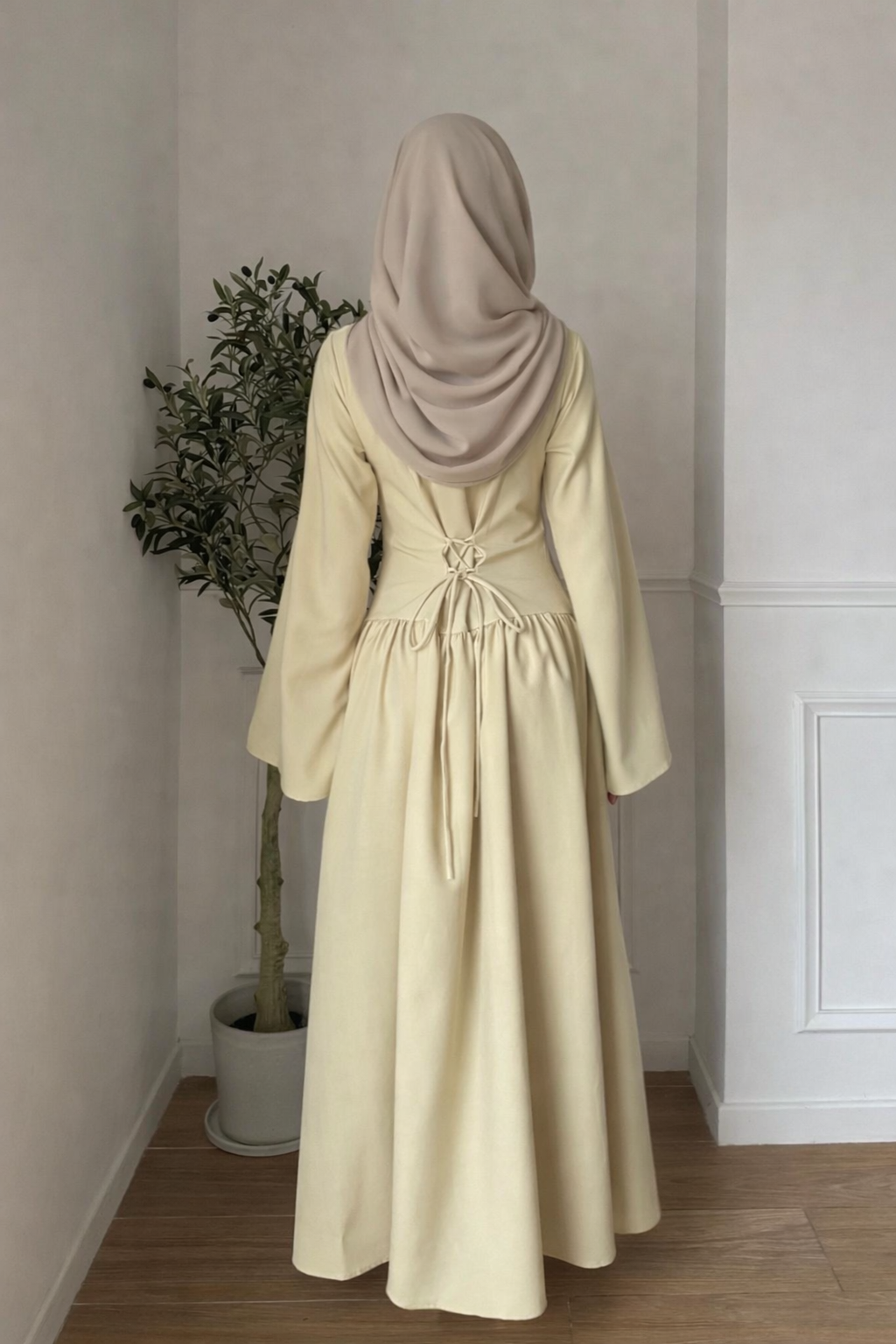 Robe longue boutonnée taille ajustée - Avocado