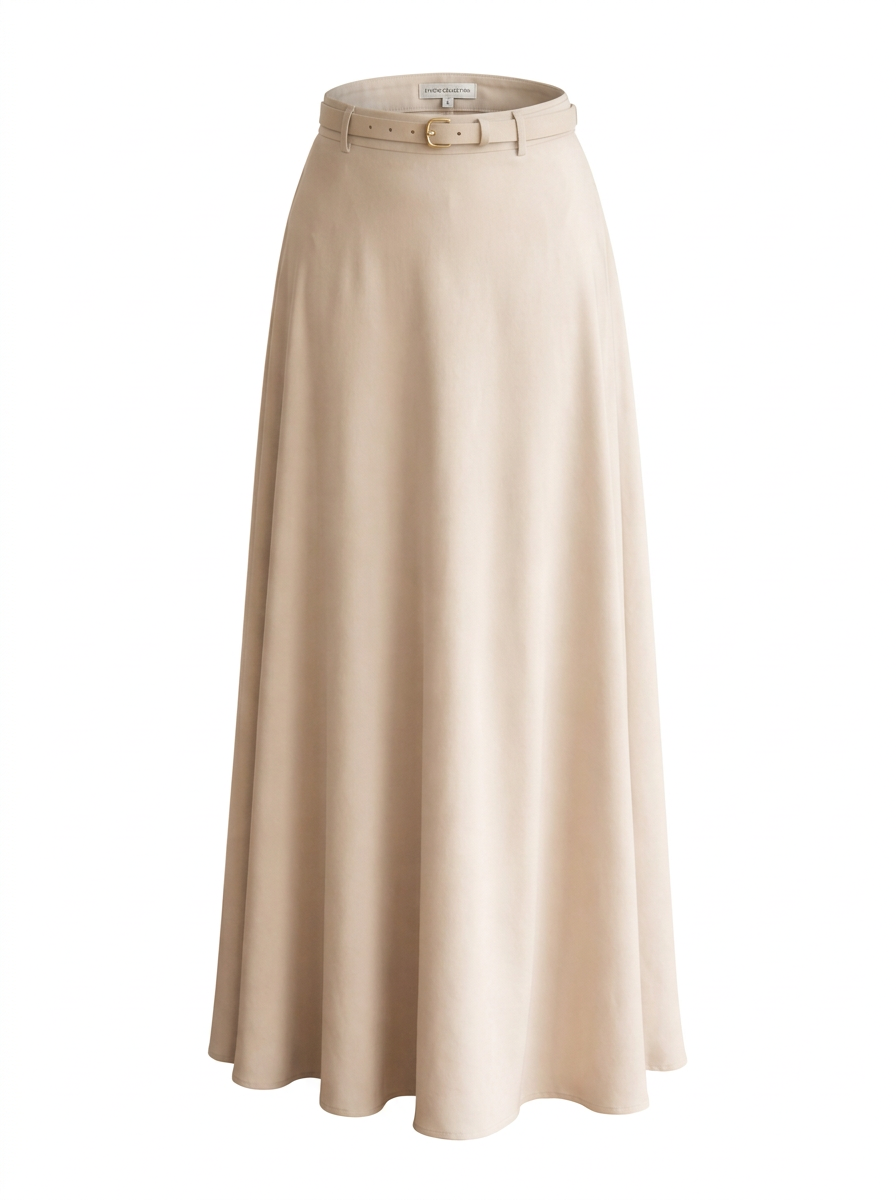 Jupe satinée avec ceinture - beige
