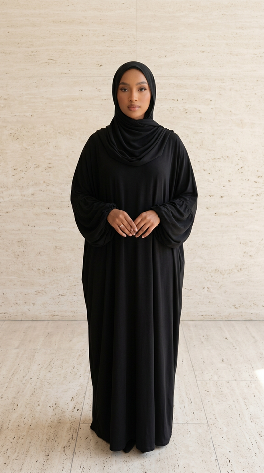 Robe Longue jersey  Hijab Intégré – Noir