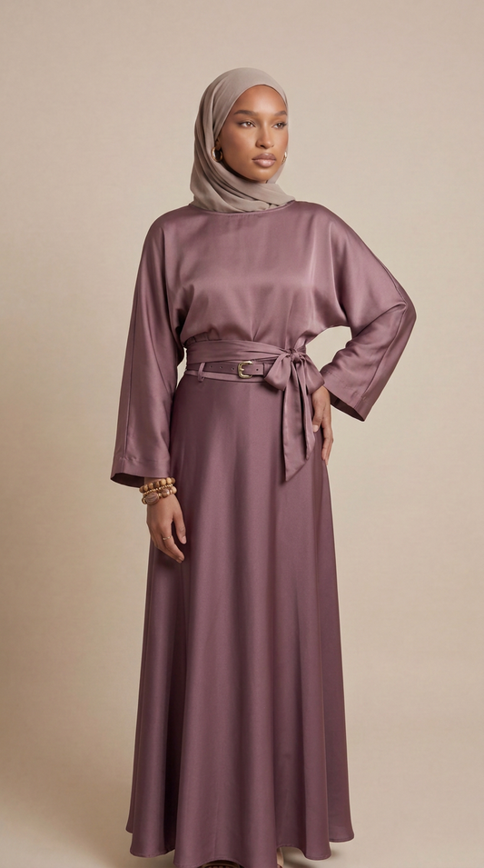 Jupe satinée avec ceinture - Aubergine