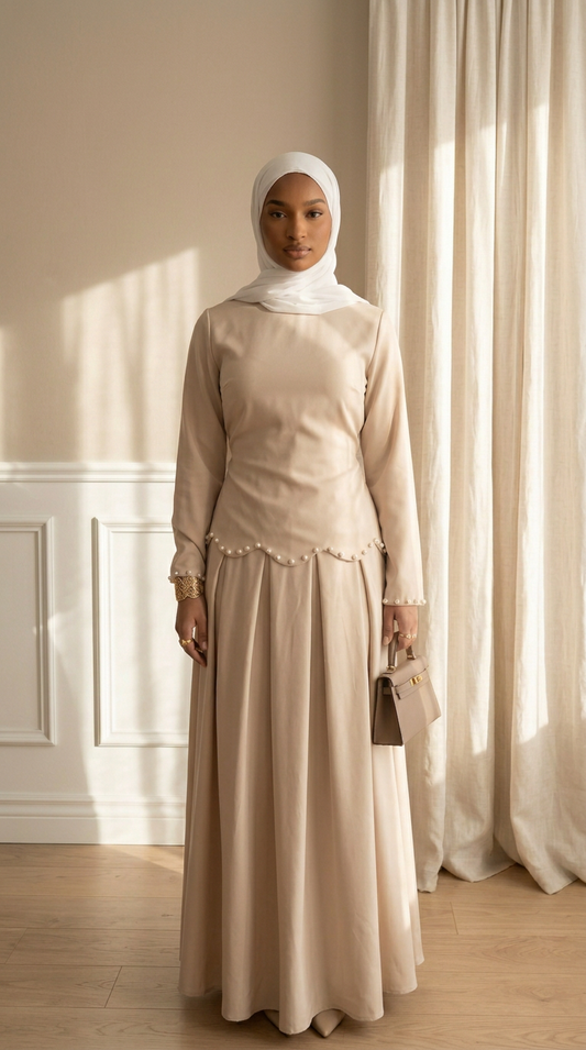 Ensemble perles beige