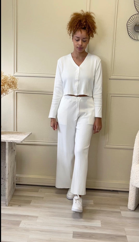 Ensemble gilet et pantalon côtelé -  Blanc