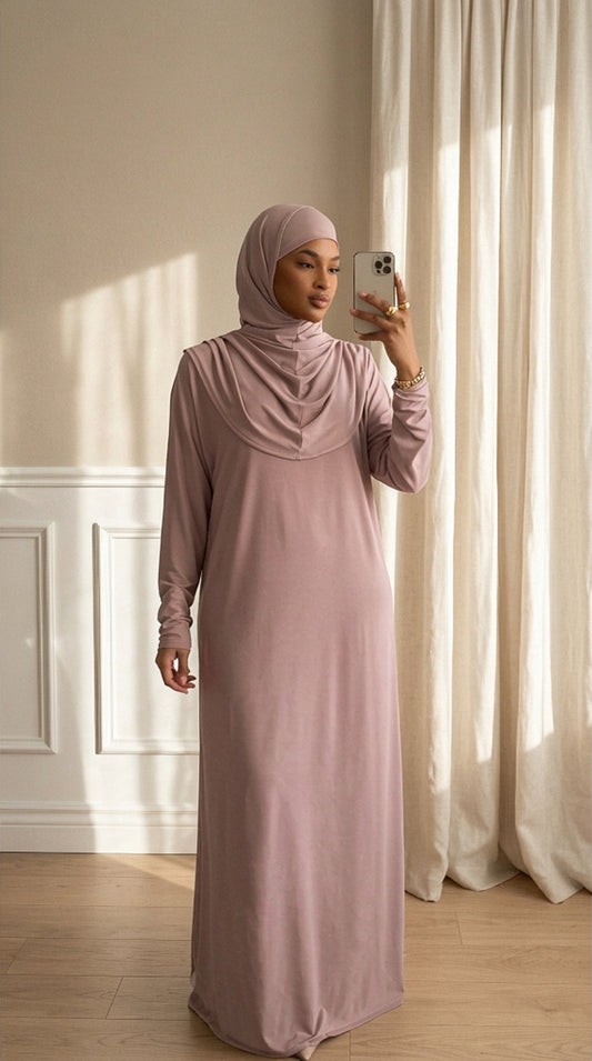 Robe prière hijab intégré jersey - Nude