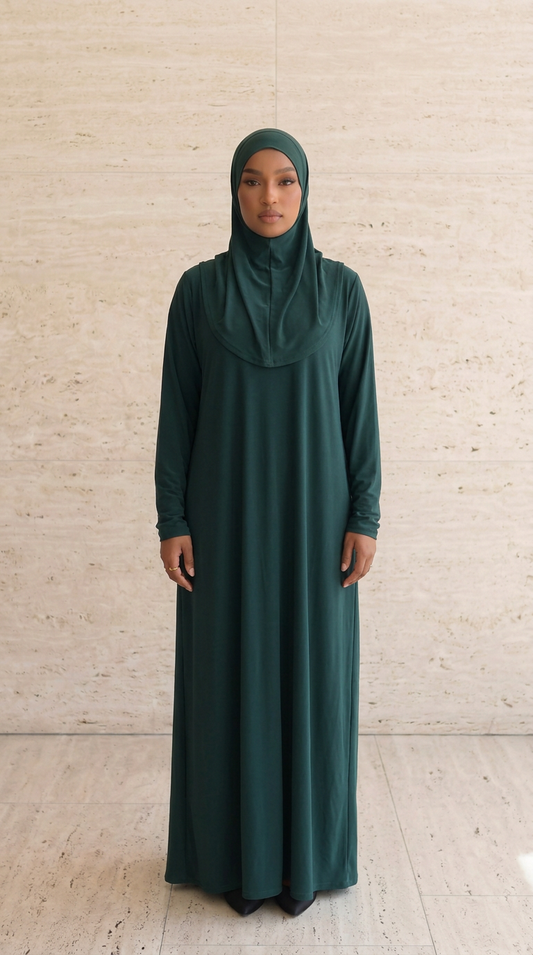 Robe prière hijab intégré jersey - Vert