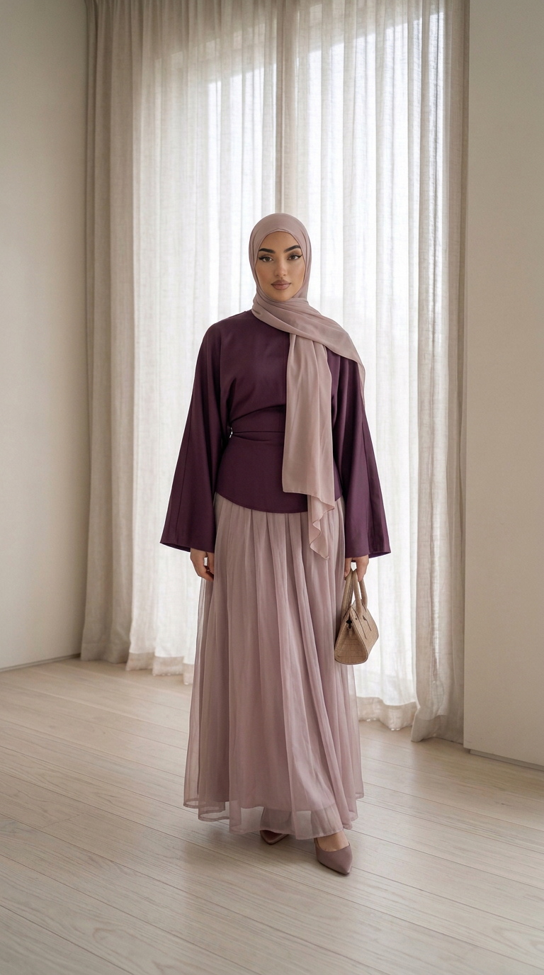 Ensemble jupe et haut organza - Orchidée