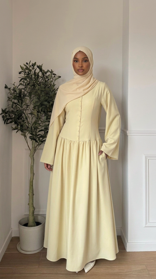 Robe longue boutonnée taille ajustée - Avocado