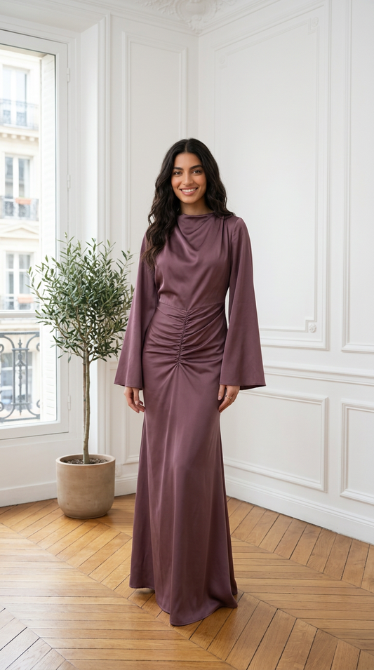 Robe longue satin Jasmine  -Aubergine