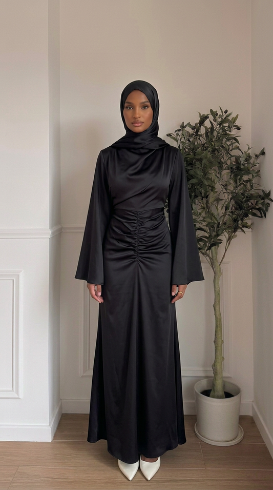 Robe longue satin Jasmine  - Noire