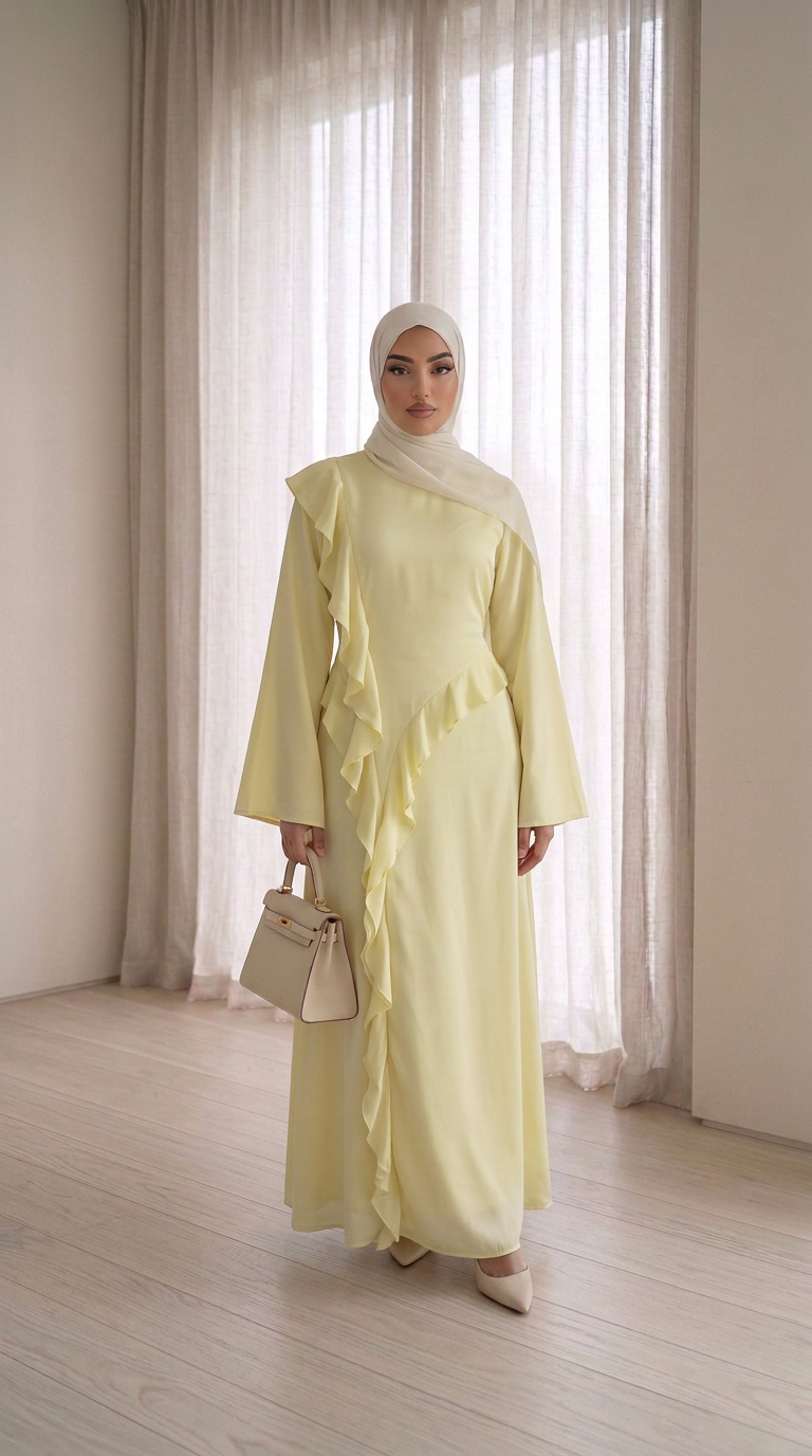 Robe longue volantée élégante - Jaune pastel