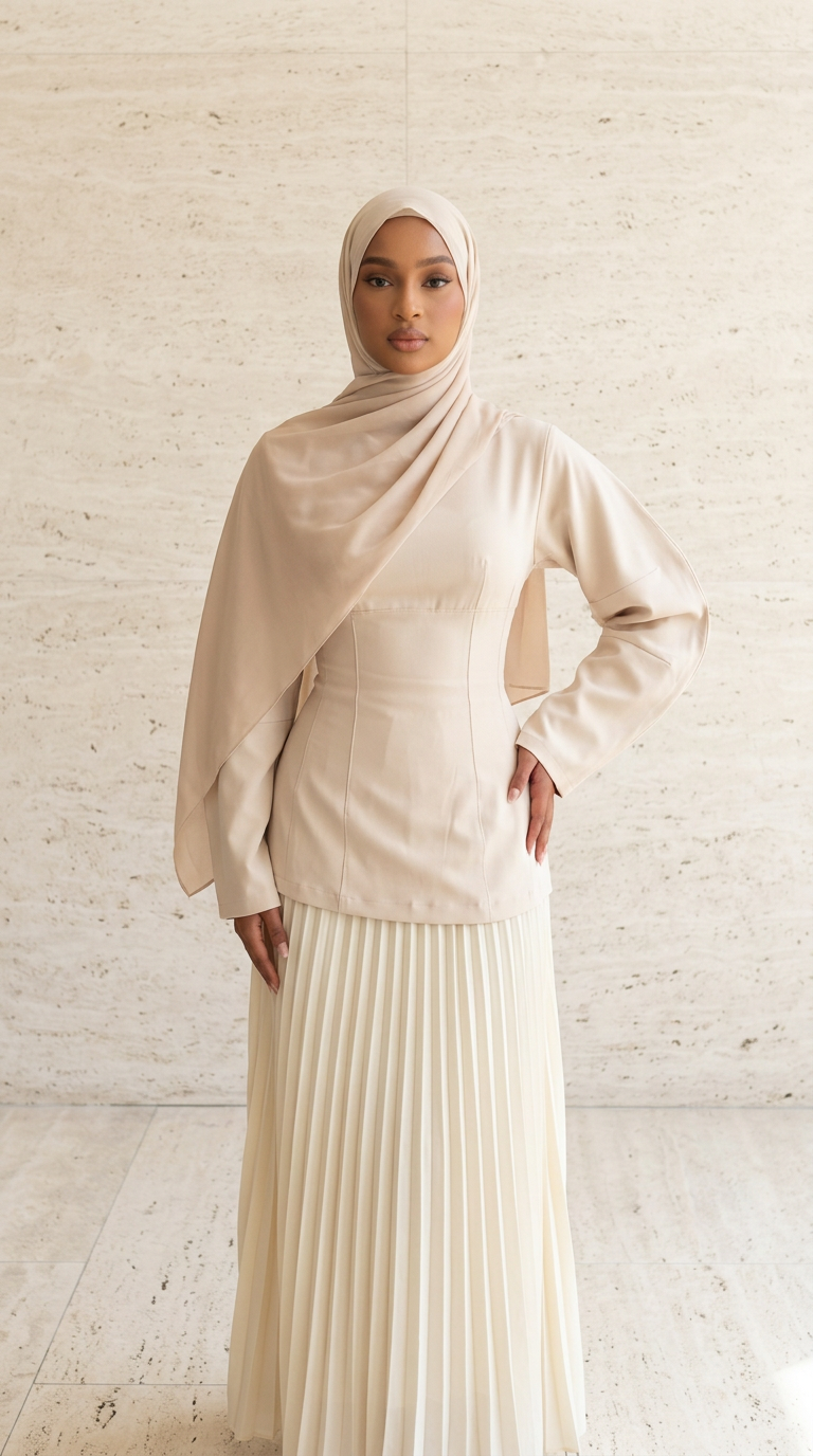 Ensemble jupe plissée et haut structuré - Beige