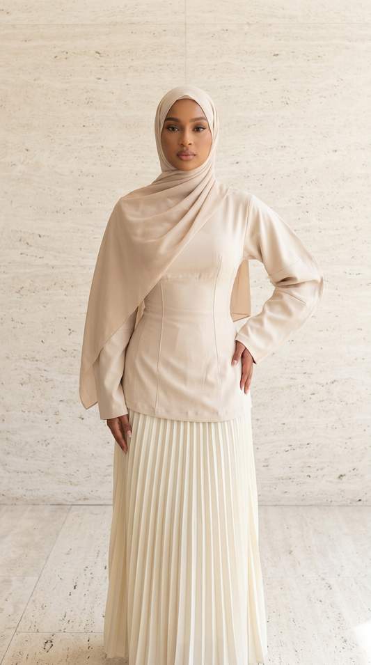 Ensemble jupe plissée et haut structuré - Beige