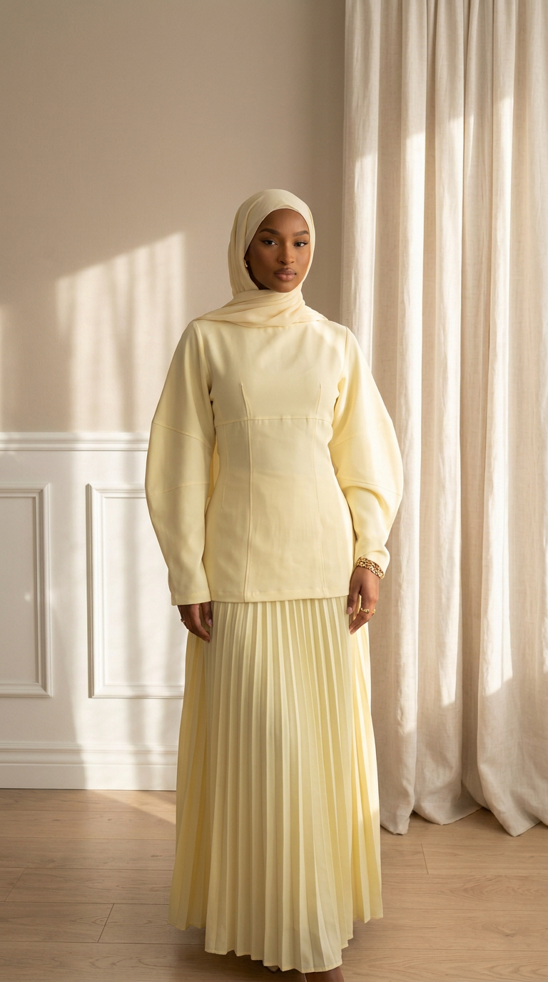 Ensemble jupe plissée et haut structuré - jaune pâle