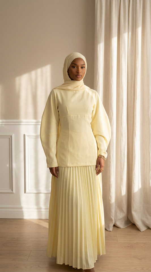 Ensemble jupe plissée et haut structuré - jaune pâle