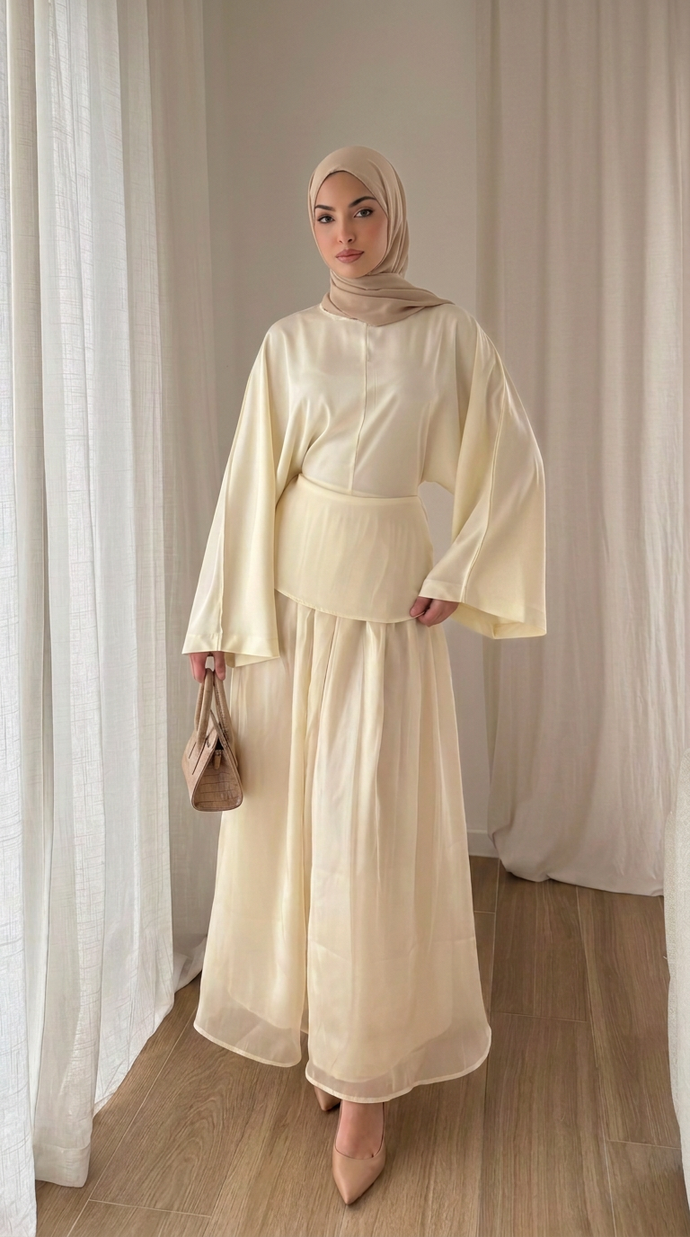 Ensemble jupe et haut organza - Beige  crème