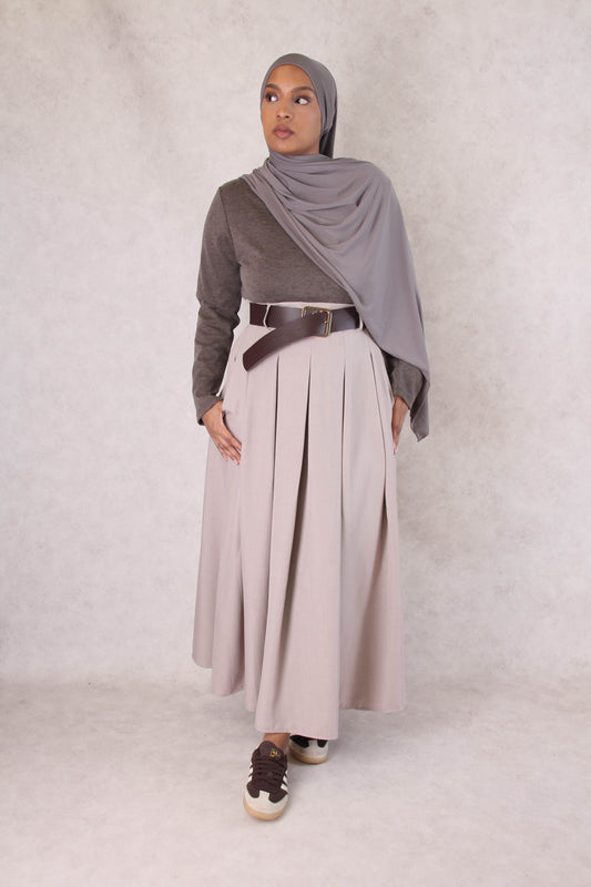 Robe 2 en 1 Plissée Taupe